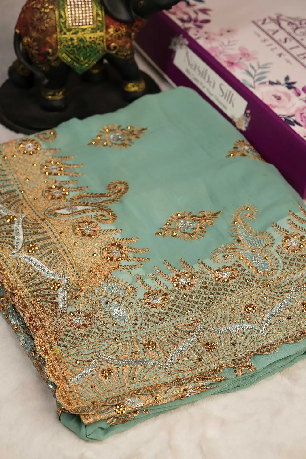 Light pista soft Chiffon Georgatte saree